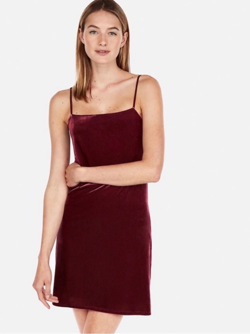 Express Velvet Square Neck Mini Short Dress Wine Red Size Small Petite Ribbed